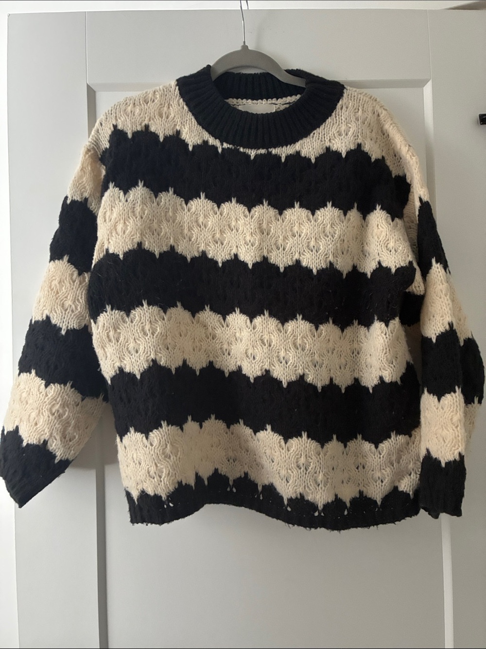 Black & Cream Striped Knit Sweater